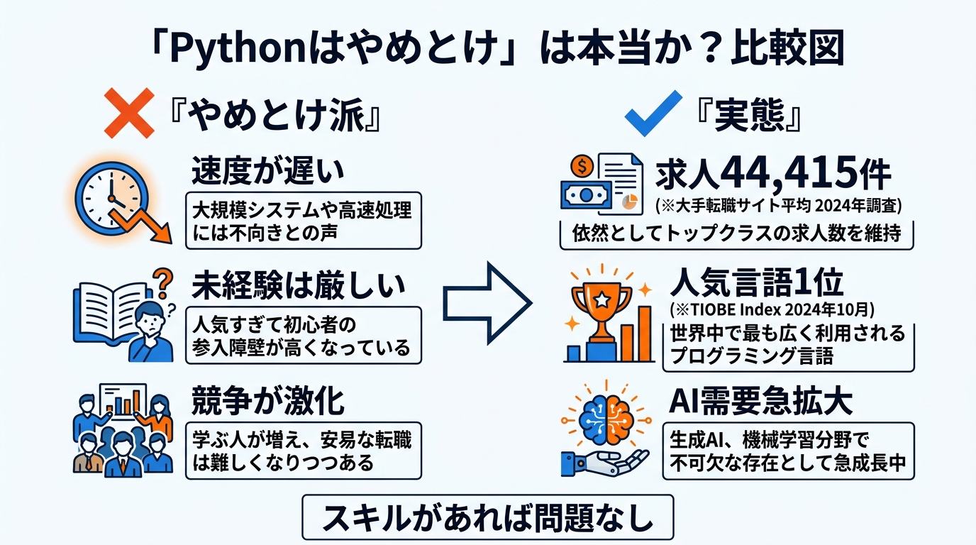 「Pythonはやめとけ」は本当か？比較図