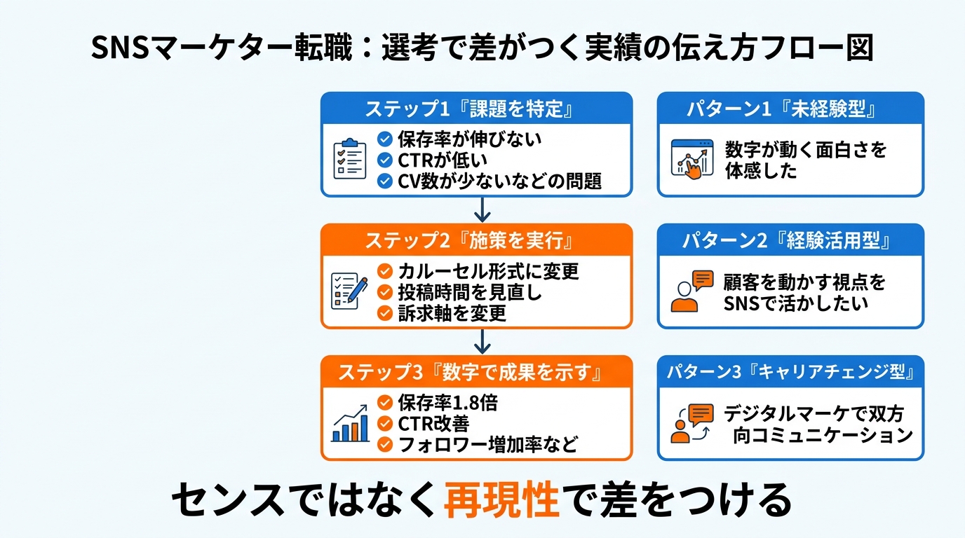 選考で評価される実績の伝え方：課題特定→施策実行→数字で示す3ステップ