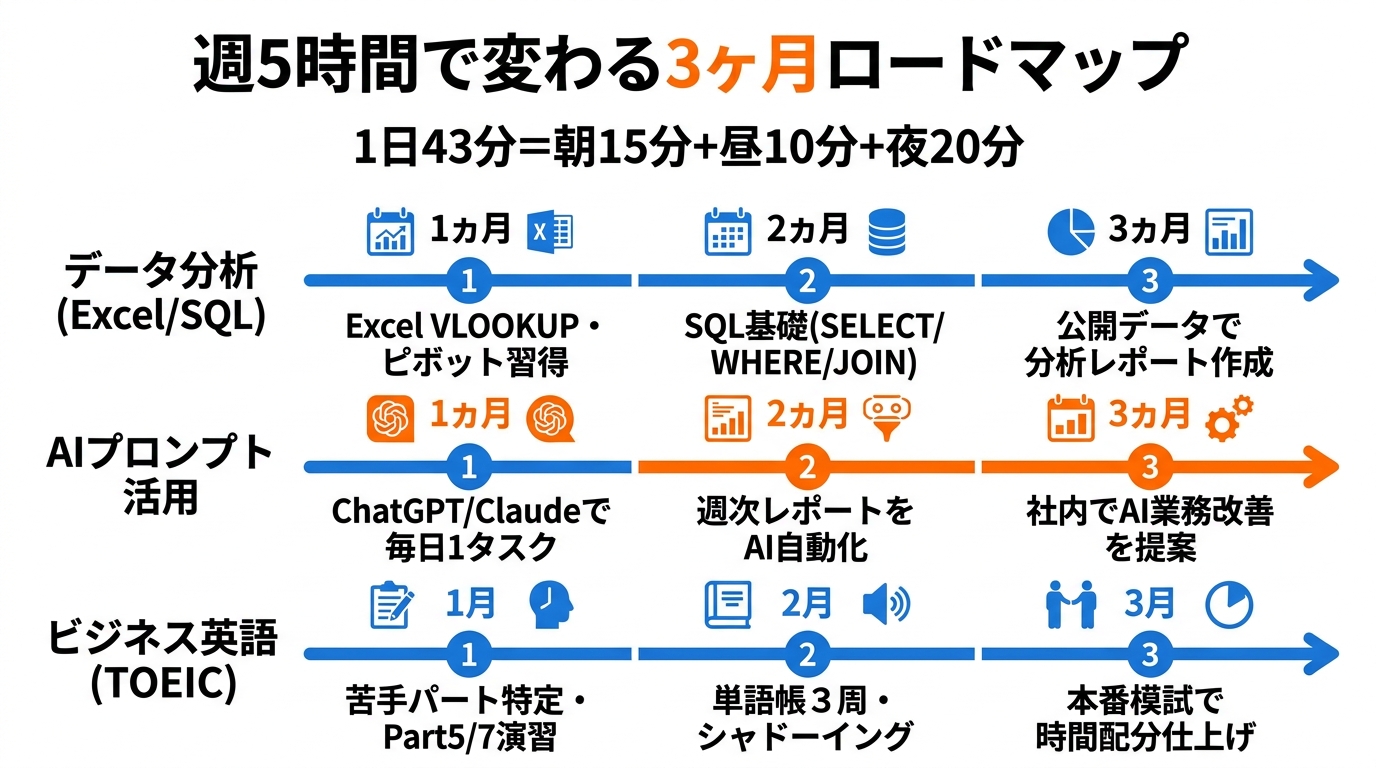 週5時間×3ヶ月で取り組む3パターンのスキルアップロードマップ